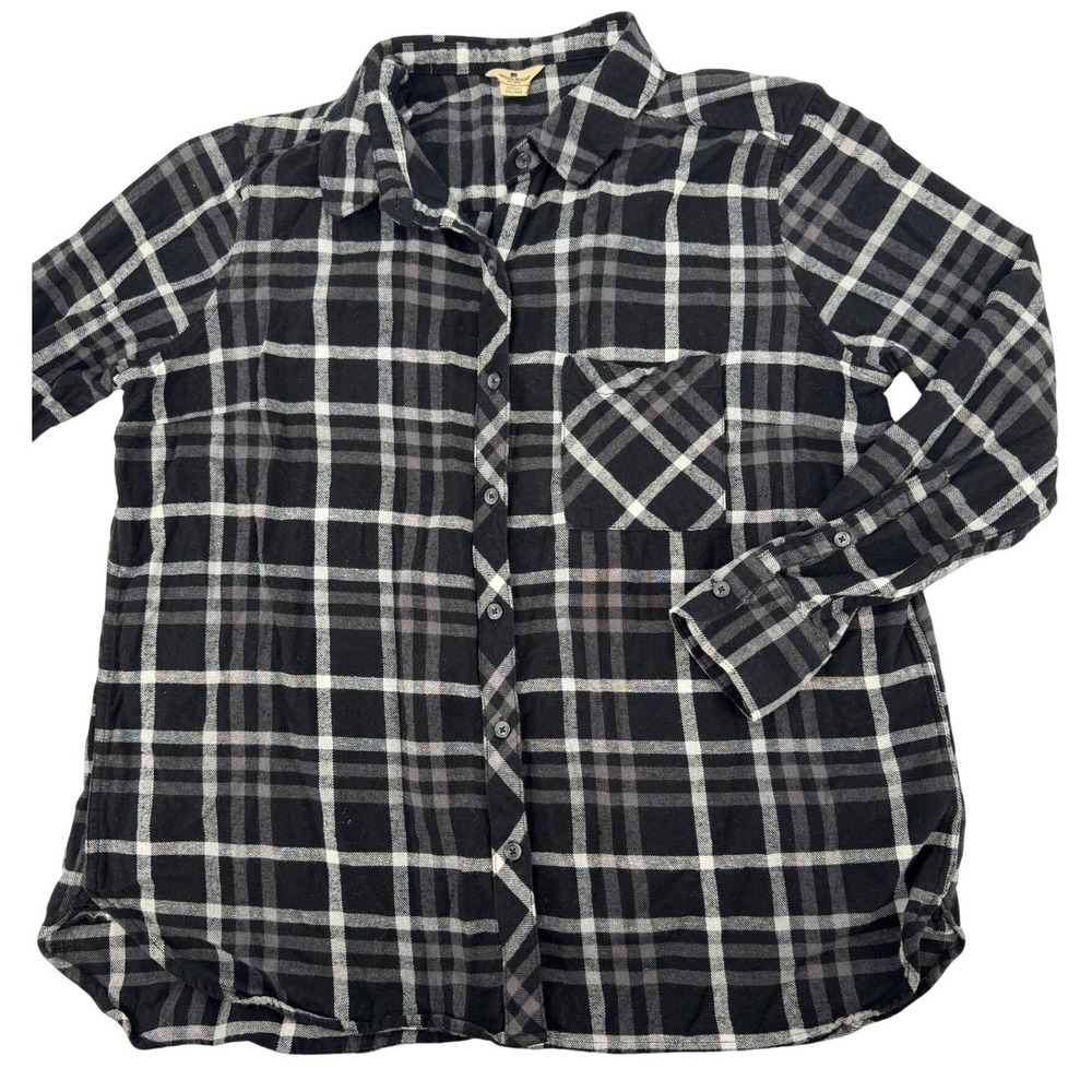 Woolrich Flannel Shirt Womens XXL Black White Gray Long Sleeve Button Up Top‎